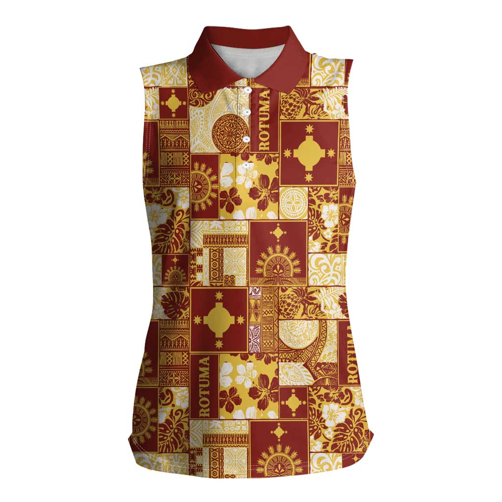 Rotuma Faiakse'ea 'e Kirisimasi Women Sleeveless Polo Shirt Pacific Patchwork Xmas Vibes - Polynesian Pride