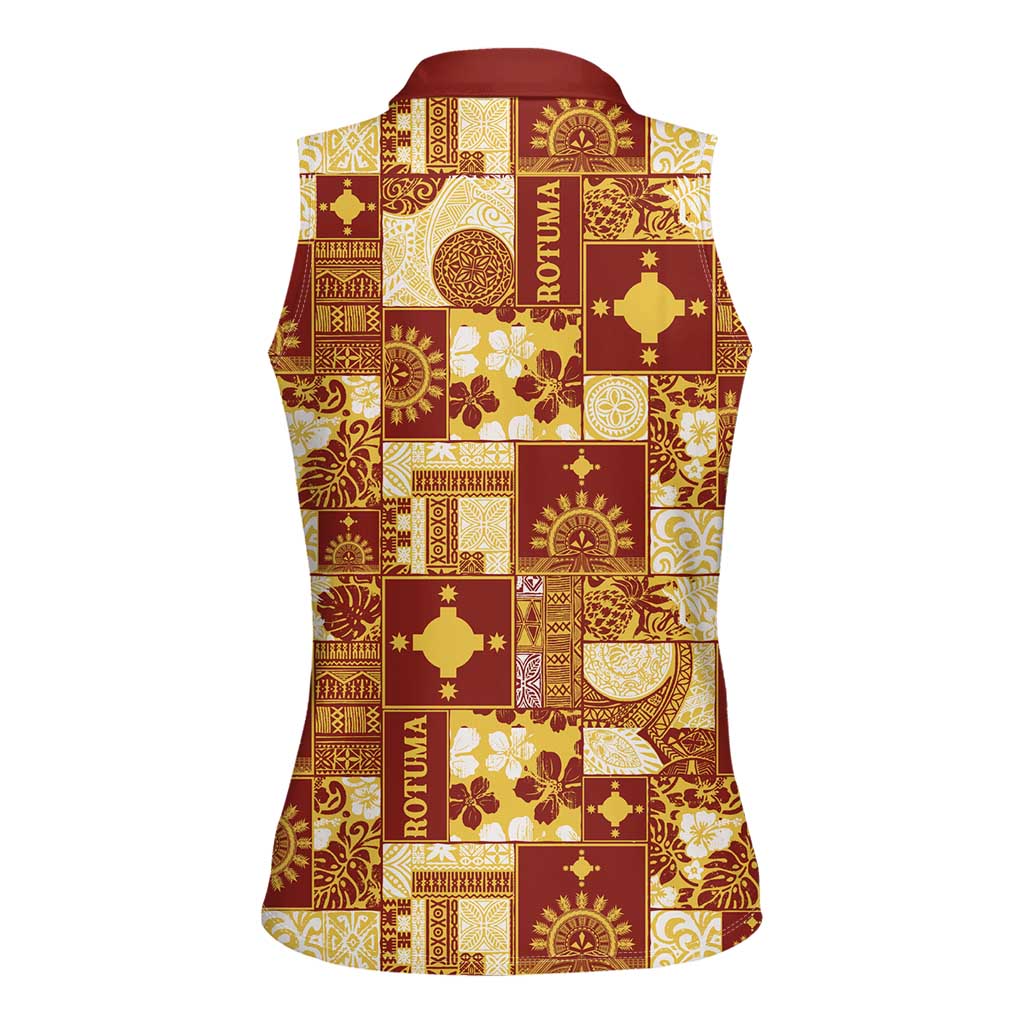 Rotuma Faiakse'ea 'e Kirisimasi Women Sleeveless Polo Shirt Pacific Patchwork Xmas Vibes - Polynesian Pride
