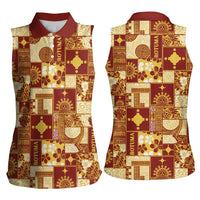 Rotuma Faiakse'ea 'e Kirisimasi Women Sleeveless Polo Shirt Pacific Patchwork Xmas Vibes - Polynesian Pride