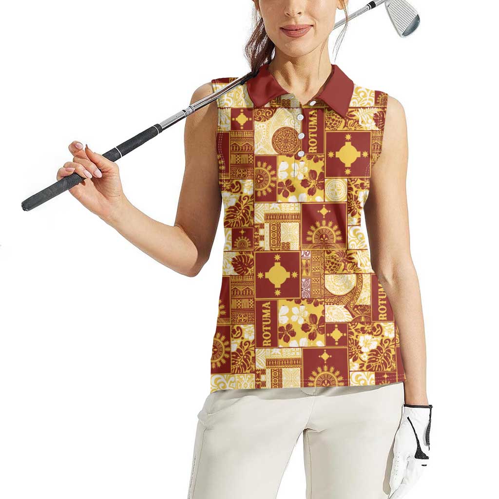 Rotuma Faiakse'ea 'e Kirisimasi Women Sleeveless Polo Shirt Pacific Patchwork Xmas Vibes - Polynesian Pride