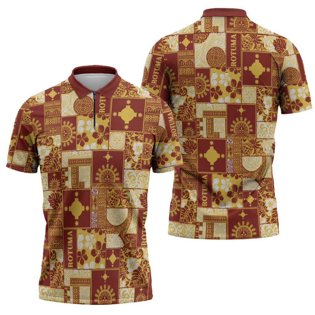 Rotuma Faiakse'ea 'e Kirisimasi Zipper Polo Shirt Pacific Patchwork Xmas Vibes - Polynesian Pride