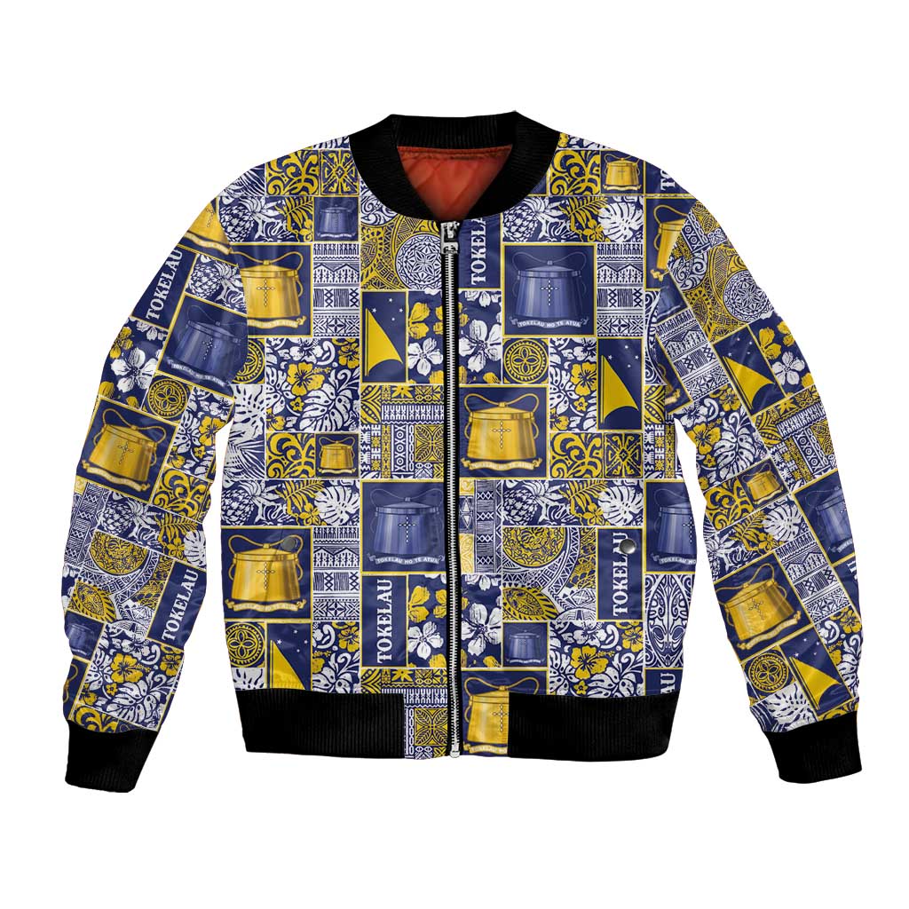 Tokelau Manuia te Kilihimahi Bomber Jacket Pacific Patchwork Xmas Vibes LT9 Unisex Blue - Polynesian Pride