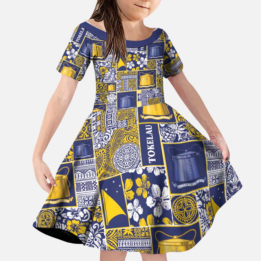 Tokelau Manuia te Kilihimahi Family Matching Off Shoulder Short Dress and Hawaiian Shirt Pacific Patchwork Xmas Vibes - Polynesian Pride