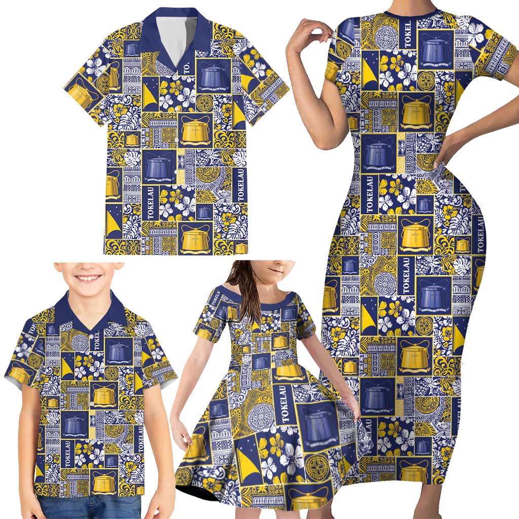 Tokelau Manuia te Kilihimahi Family Matching Short Sleeve Bodycon Dress and Hawaiian Shirt Pacific Patchwork Xmas Vibes - Polynesian Pride