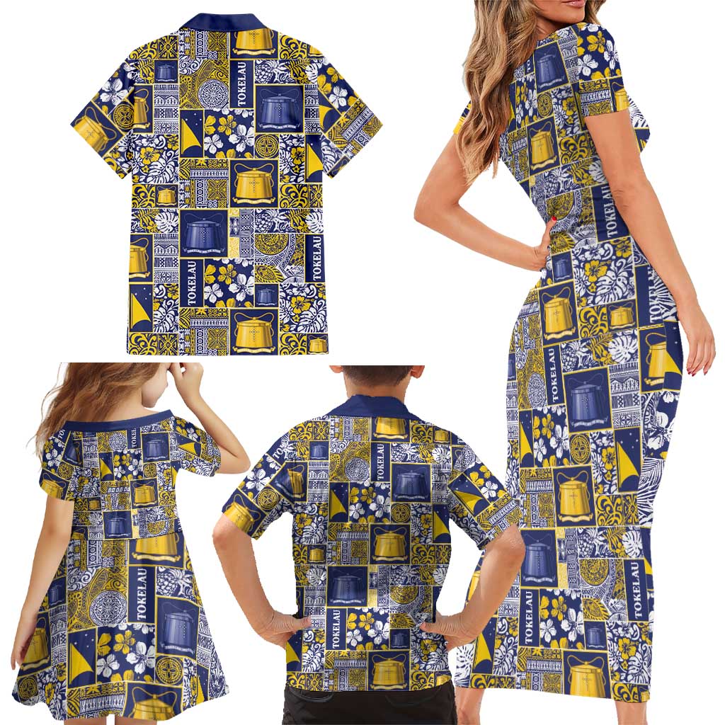 Tokelau Manuia te Kilihimahi Family Matching Short Sleeve Bodycon Dress and Hawaiian Shirt Pacific Patchwork Xmas Vibes - Polynesian Pride