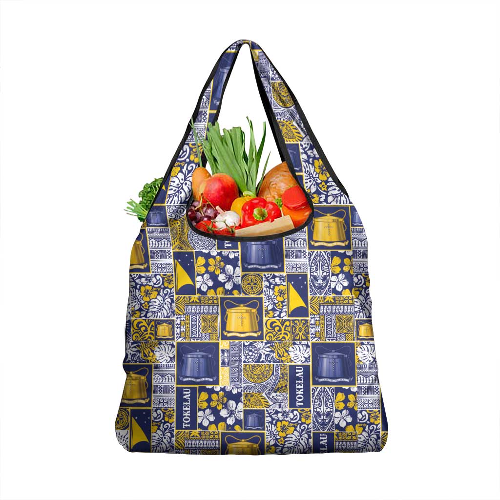 Tokelau Manuia te Kilihimahi Grocery Bag Pacific Patchwork Xmas Vibes LT9 1-pack One Size Blue - Polynesian Pride