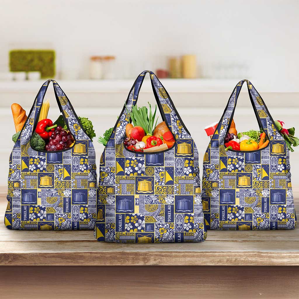 Tokelau Manuia te Kilihimahi Grocery Bag Pacific Patchwork Xmas Vibes LT9 3-pack One Size Blue - Polynesian Pride