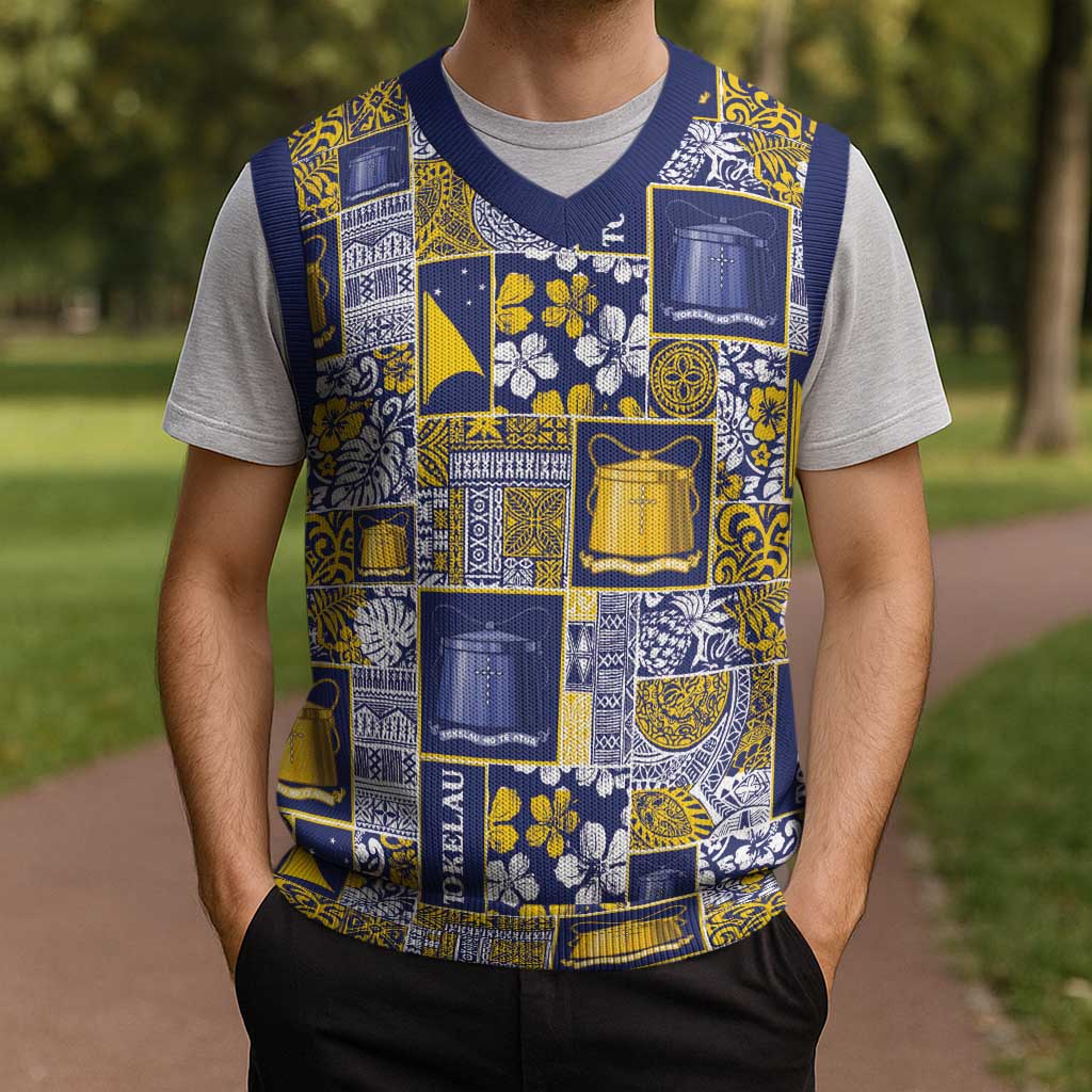 Tokelau Manuia te Kilihimahi Christmas Knitted V-Neck Vest Pacific Patchwork Xmas Vibes - Polynesian Pride