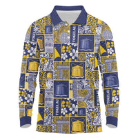 Tokelau Manuia te Kilihimahi Long Sleeve Polo Shirt Pacific Patchwork Xmas Vibes LT9 Blue - Polynesian Pride