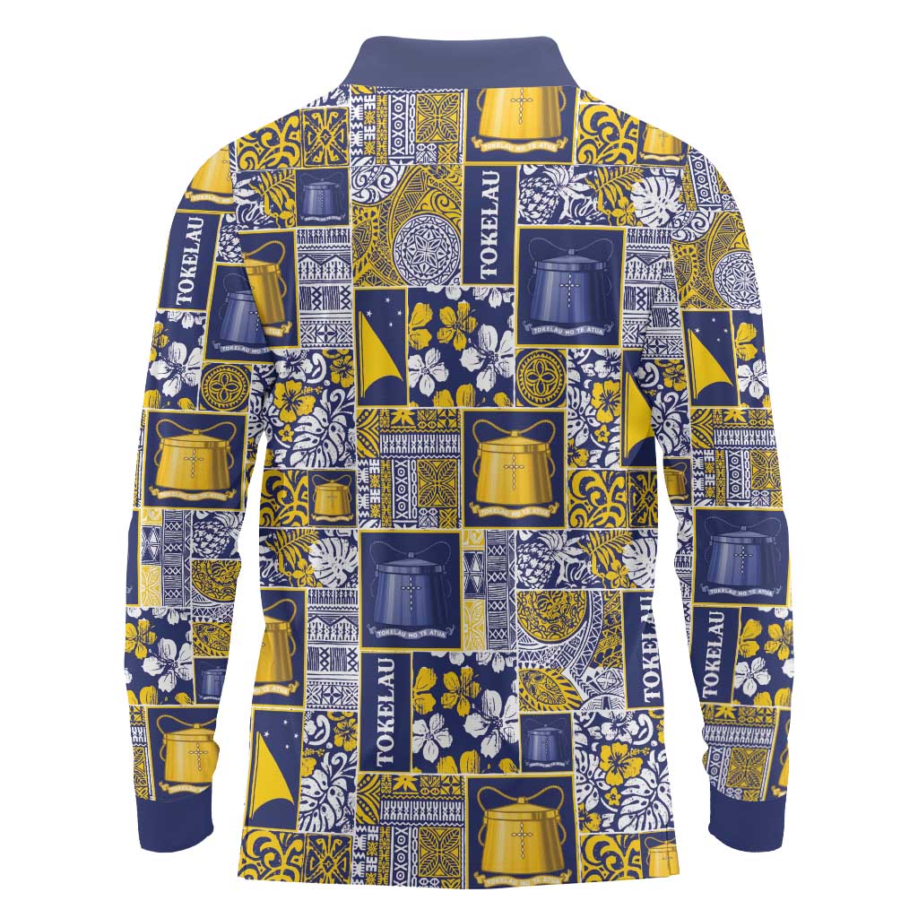 Tokelau Manuia te Kilihimahi Long Sleeve Polo Shirt Pacific Patchwork Xmas Vibes LT9 - Polynesian Pride