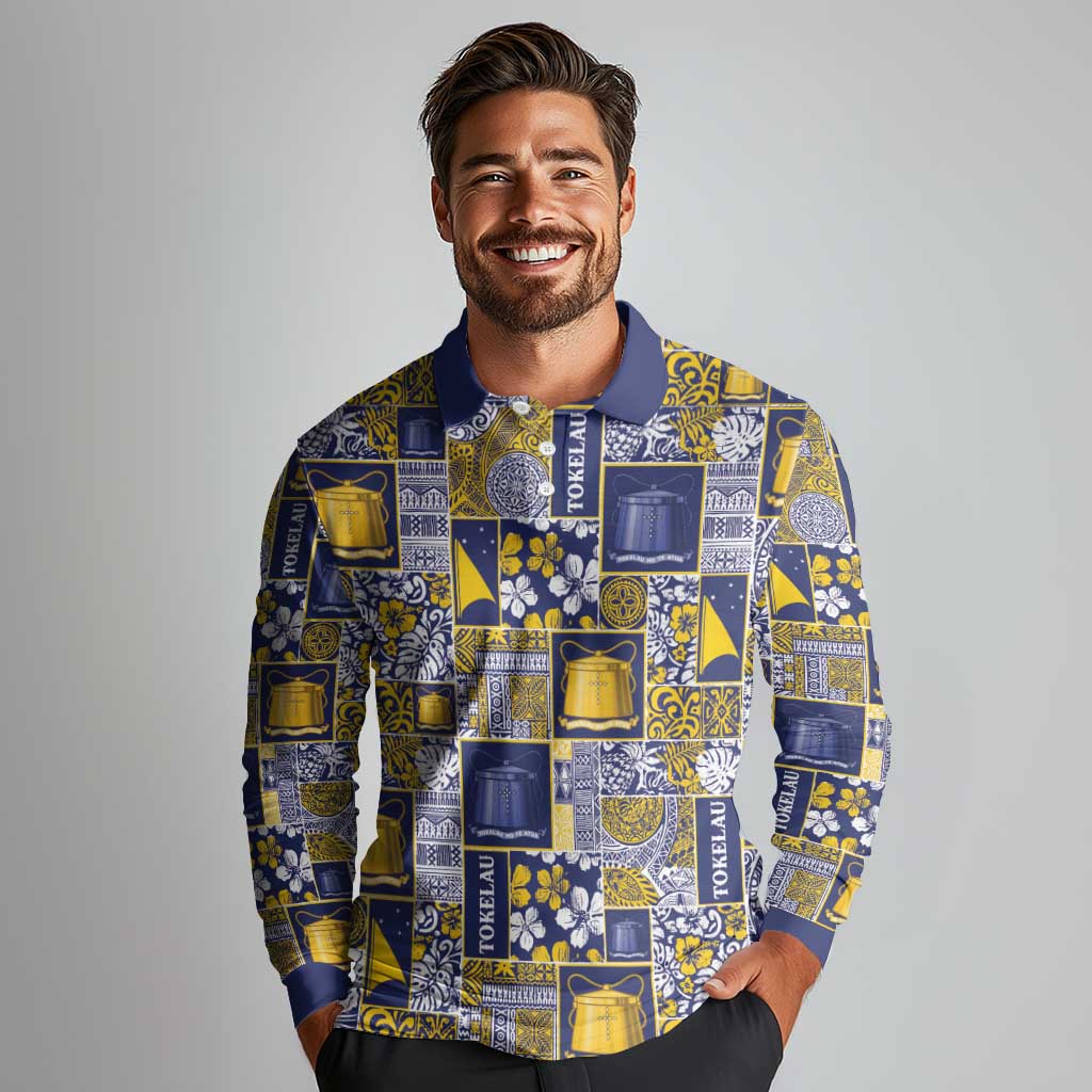 Tokelau Manuia te Kilihimahi Long Sleeve Polo Shirt Pacific Patchwork Xmas Vibes LT9 - Polynesian Pride