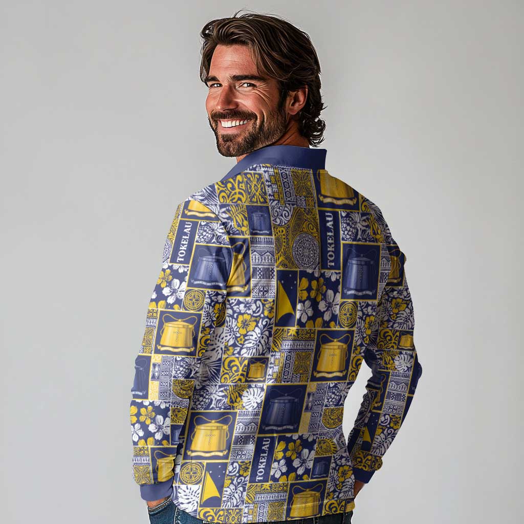 Tokelau Manuia te Kilihimahi Long Sleeve Polo Shirt Pacific Patchwork Xmas Vibes LT9 - Polynesian Pride