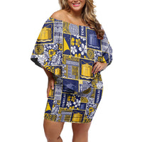 Tokelau Manuia te Kilihimahi Off Shoulder Short Dress Pacific Patchwork Xmas Vibes - Polynesian Pride