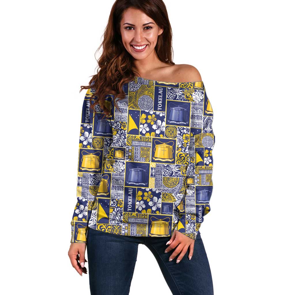 Tokelau Manuia te Kilihimahi Off Shoulder Sweater Pacific Patchwork Xmas Vibes - Polynesian Pride
