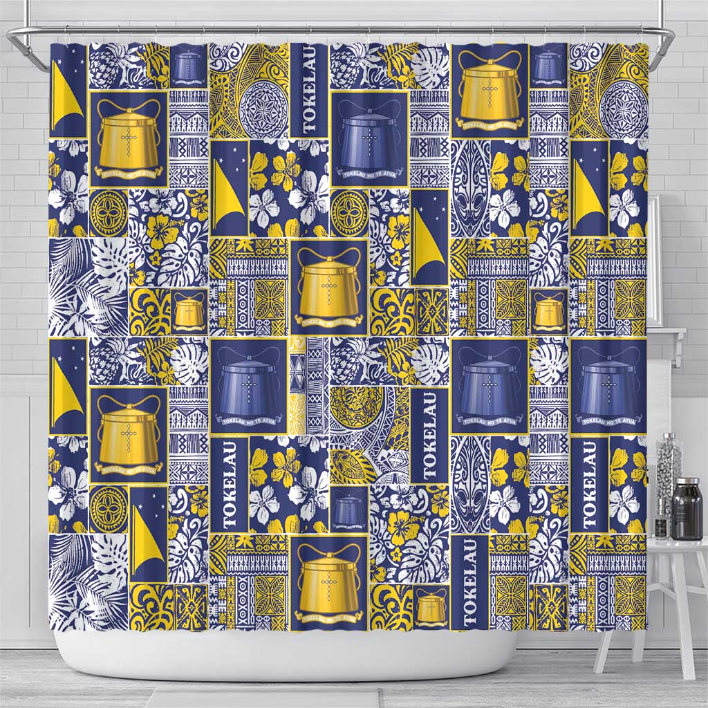 Tokelau Manuia te Kilihimahi Shower Curtain Pacific Patchwork Xmas Vibes - Polynesian Pride