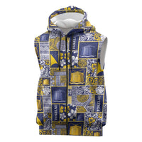 Tokelau Manuia te Kilihimahi Sleeveless Zip Hoodie Pacific Patchwork Xmas Vibes LT9 Blue - Polynesian Pride