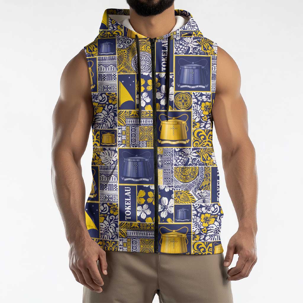 Tokelau Manuia te Kilihimahi Sleeveless Zip Hoodie Pacific Patchwork Xmas Vibes LT9 - Polynesian Pride