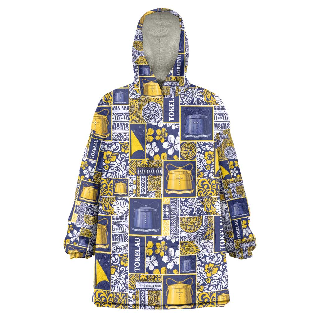 Tokelau Manuia te Kilihimahi Wearable Blanket Hoodie Pacific Patchwork Xmas Vibes LT9 One Size Blue - Polynesian Pride
