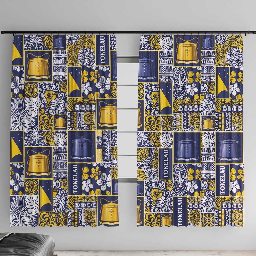 Tokelau Manuia te Kilihimahi Window Curtain Pacific Patchwork Xmas Vibes LT9 With Hooks Blue - Polynesian Pride