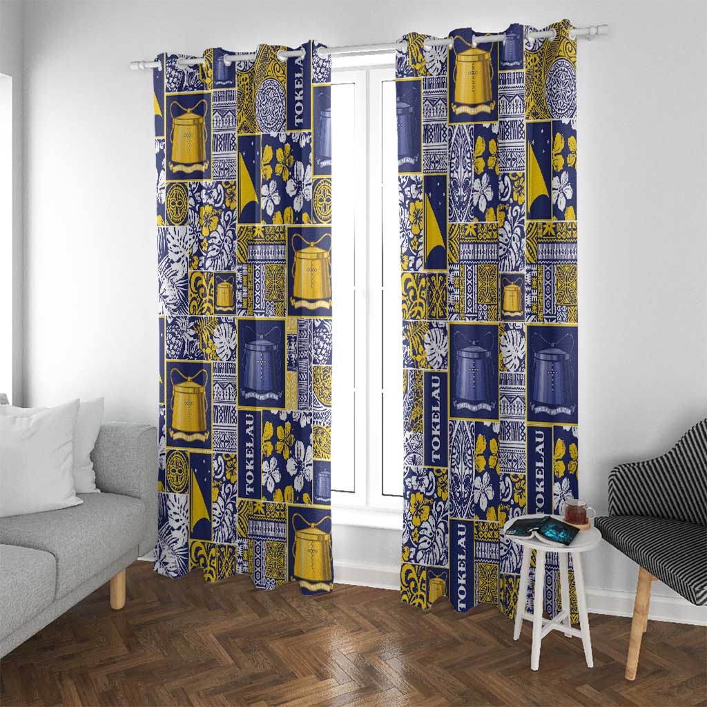 Tokelau Manuia te Kilihimahi Window Curtain Pacific Patchwork Xmas Vibes LT9 With Grommets Blue - Polynesian Pride