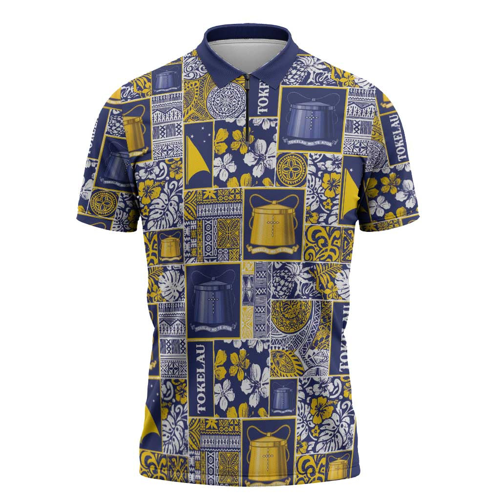 Tokelau Manuia te Kilihimahi Zipper Polo Shirt Pacific Patchwork Xmas Vibes - Polynesian Pride