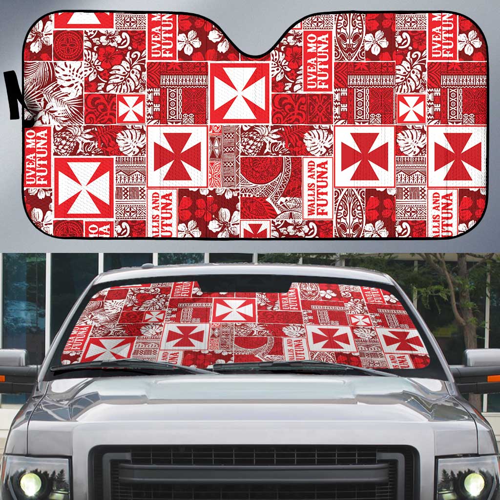 Wallis Et Futuna Kilisimasi Fiefia Auto Sun Shade Pacific Patchwork Xmas Vibes LT9 Red - Polynesian Pride