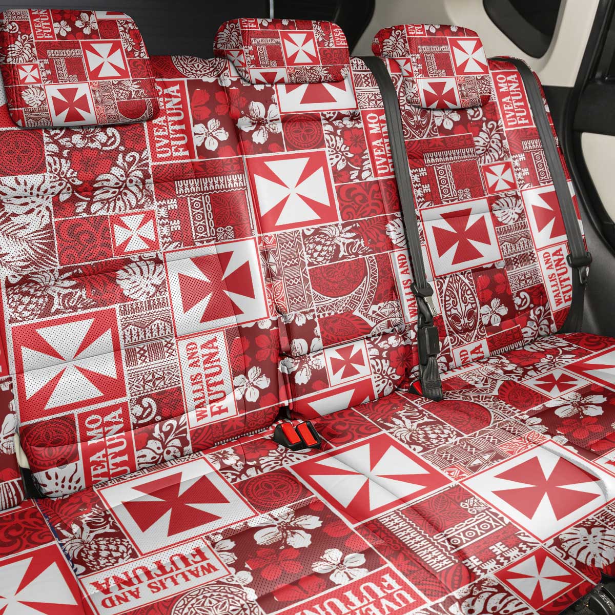 Wallis Et Futuna Kilisimasi Fiefia Back Car Seat Cover Pacific Patchwork Xmas Vibes - Polynesian Pride