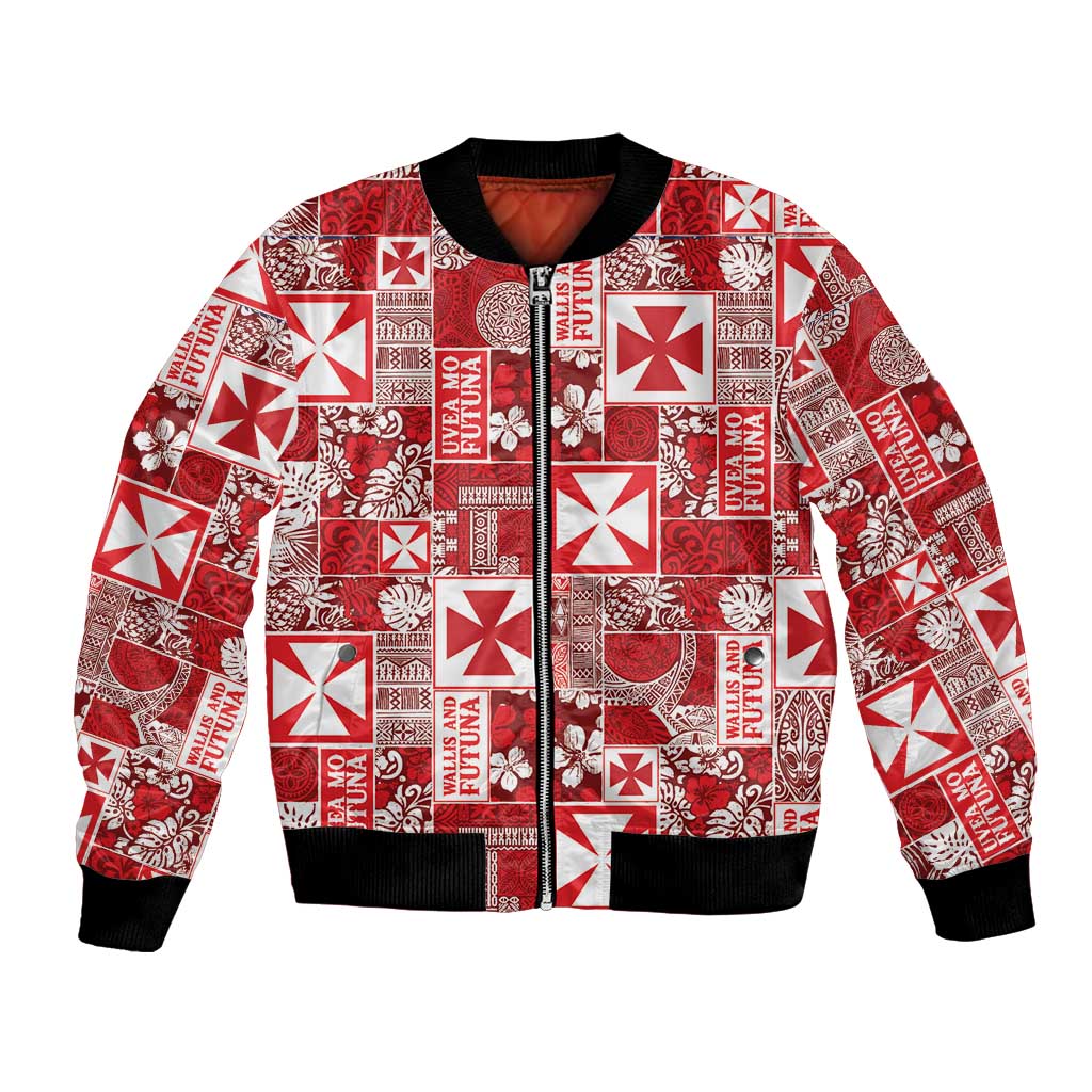 Wallis Et Futuna Kilisimasi Fiefia Bomber Jacket Pacific Patchwork Xmas Vibes LT9 Unisex Red - Polynesian Pride