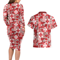 Wallis Et Futuna Kilisimasi Fiefia Couples Matching Long Sleeve Bodycon Dress and Hawaiian Shirt Pacific Patchwork Xmas Vibes - Polynesian Pride