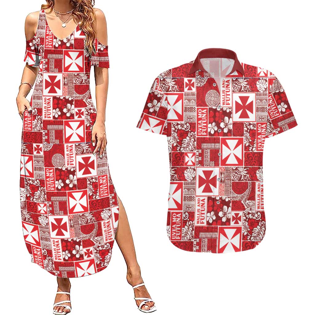 Wallis Et Futuna Kilisimasi Fiefia Couples Matching Summer Maxi Dress and Hawaiian Shirt Pacific Patchwork Xmas Vibes - Polynesian Pride