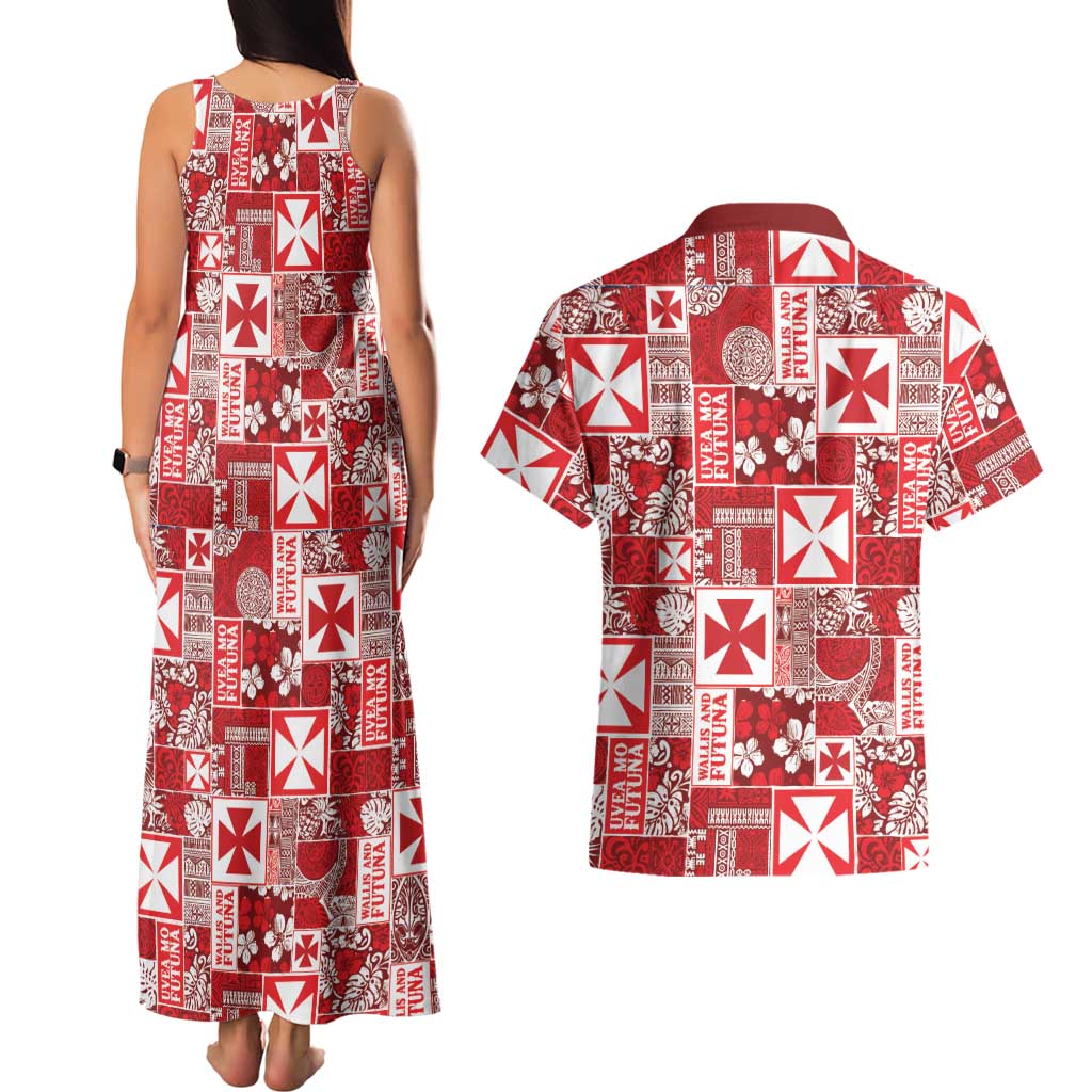Wallis Et Futuna Kilisimasi Fiefia Couples Matching Tank Maxi Dress and Hawaiian Shirt Pacific Patchwork Xmas Vibes - Polynesian Pride