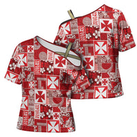 Wallis Et Futuna Kilisimasi Fiefia Cross Shoulder Shirt Pacific Patchwork Xmas Vibes - Polynesian Pride