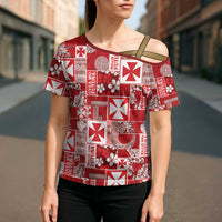 Wallis Et Futuna Kilisimasi Fiefia Cross Shoulder Shirt Pacific Patchwork Xmas Vibes - Polynesian Pride