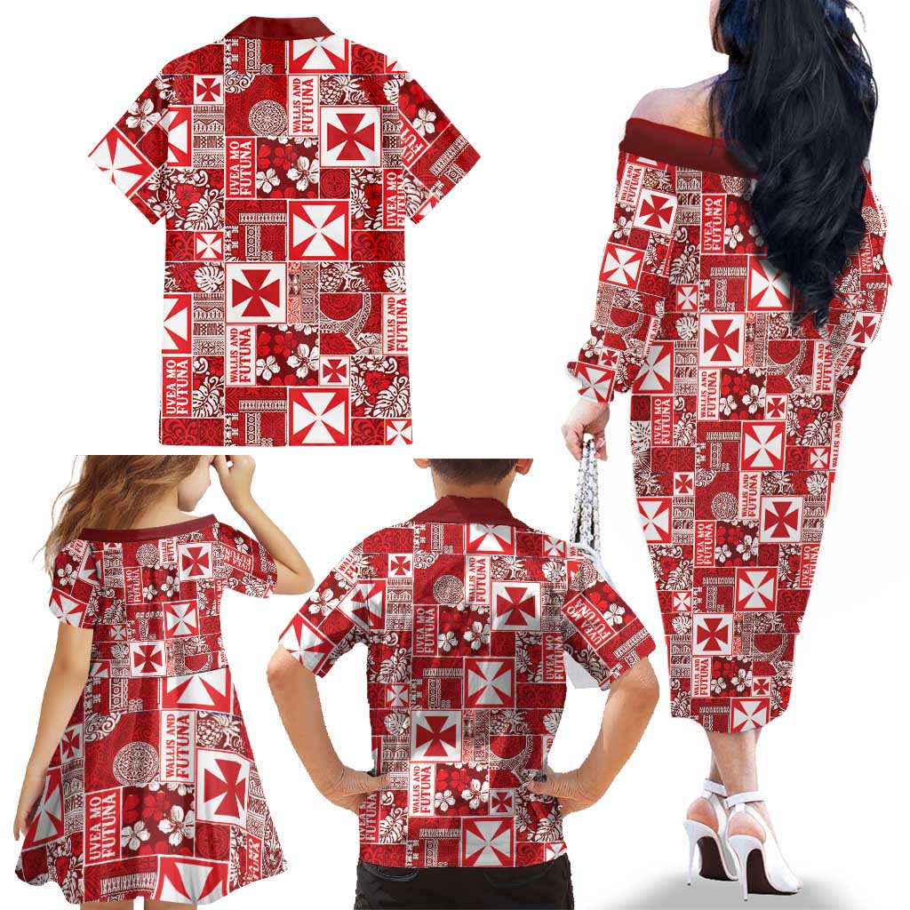 Wallis Et Futuna Kilisimasi Fiefia Family Matching Off The Shoulder Long Sleeve Dress and Hawaiian Shirt Pacific Patchwork Xmas Vibes - Polynesian Pride