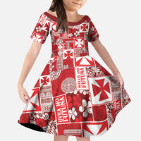 Wallis Et Futuna Kilisimasi Fiefia Family Matching Short Sleeve Bodycon Dress and Hawaiian Shirt Pacific Patchwork Xmas Vibes LT9 Daughter's Dress Red - Polynesian Pride