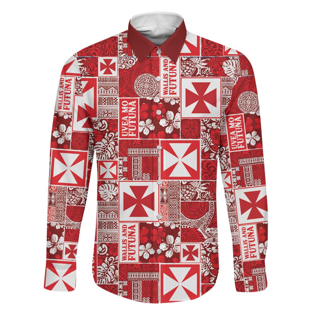 Wallis Et Futuna Kilisimasi Fiefia Family Matching Short Sleeve Bodycon Dress and Hawaiian Shirt Pacific Patchwork Xmas Vibes LT9 Dad's Shirt - Long Sleeve Red - Polynesian Pride