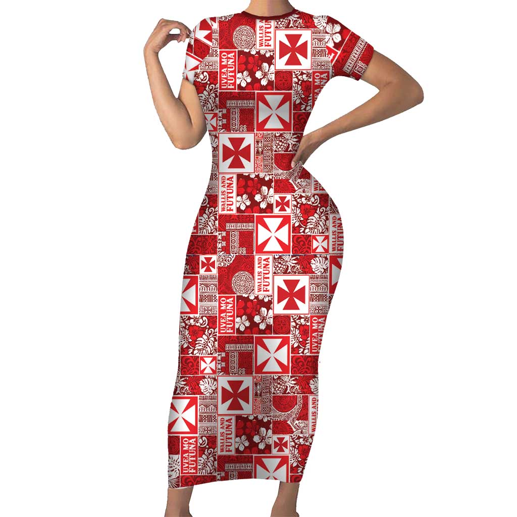 Wallis Et Futuna Kilisimasi Fiefia Family Matching Short Sleeve Bodycon Dress and Hawaiian Shirt Pacific Patchwork Xmas Vibes LT9 Mom's Dress Red - Polynesian Pride
