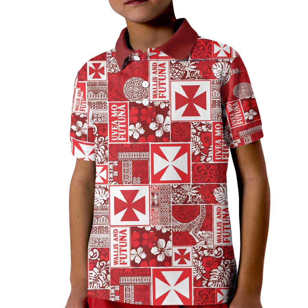 Wallis Et Futuna Kilisimasi Fiefia Kid Polo Shirt Pacific Patchwork Xmas Vibes - Polynesian Pride