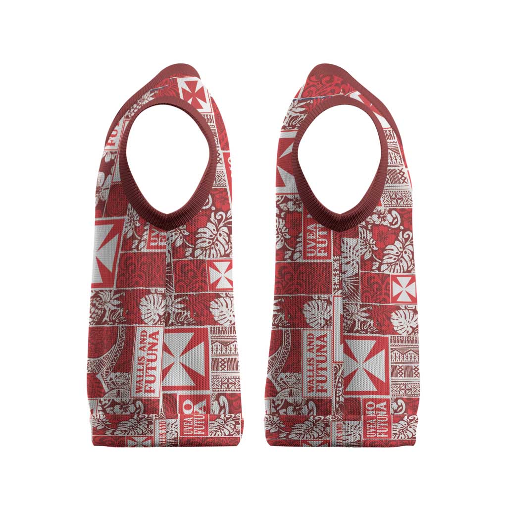 Wallis Et Futuna Kilisimasi Fiefia Christmas Knitted V-Neck Vest Pacific Patchwork Xmas Vibes - Polynesian Pride