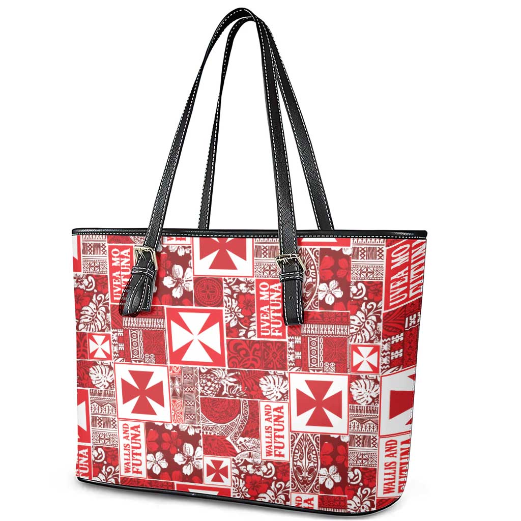 Wallis Et Futuna Kilisimasi Fiefia Leather Tote Bag Pacific Patchwork Xmas Vibes - Polynesian Pride