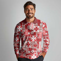 Wallis Et Futuna Kilisimasi Fiefia Long Sleeve Polo Shirt Pacific Patchwork Xmas Vibes - Polynesian Pride