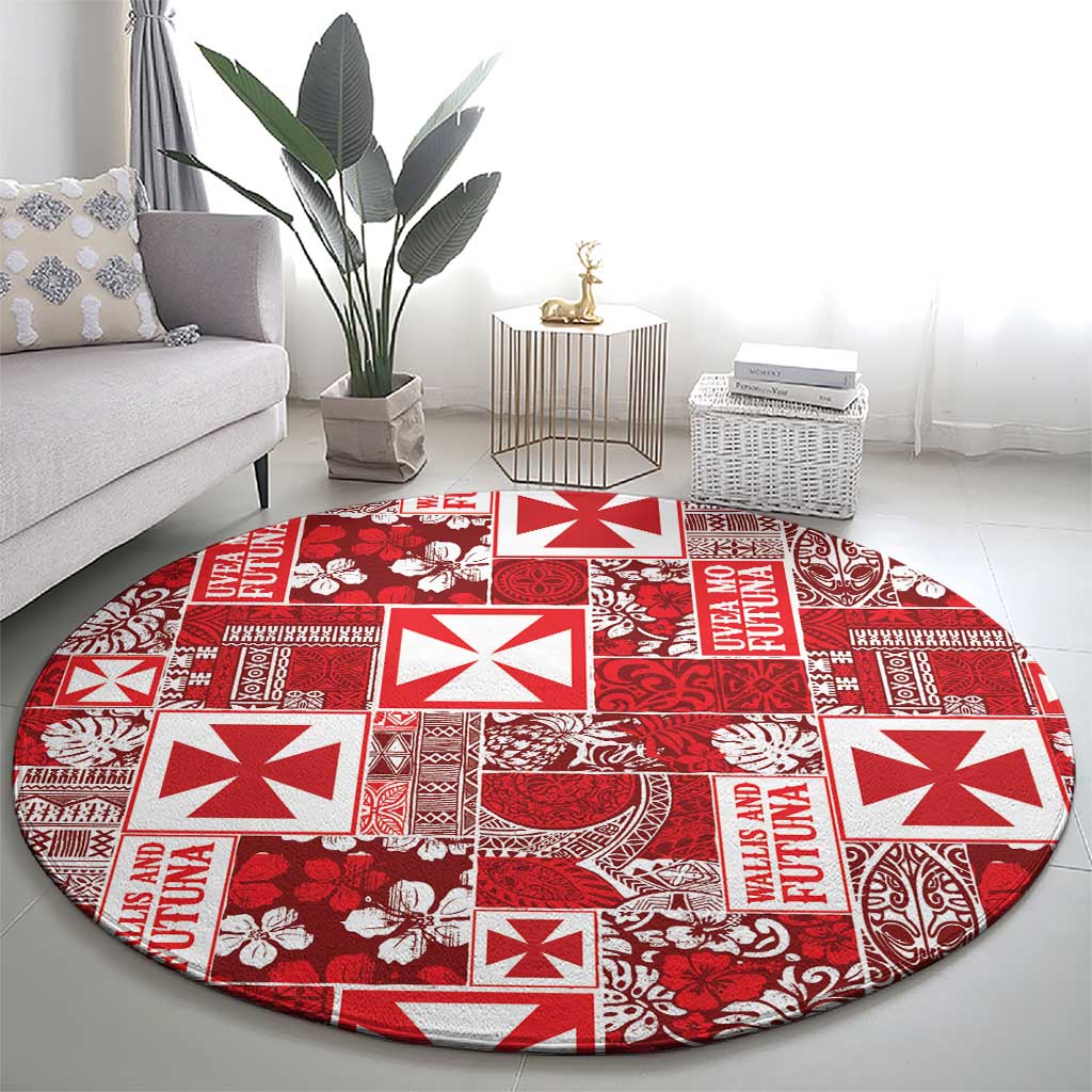 Wallis Et Futuna Kilisimasi Fiefia Round Carpet Pacific Patchwork Xmas Vibes - Polynesian Pride