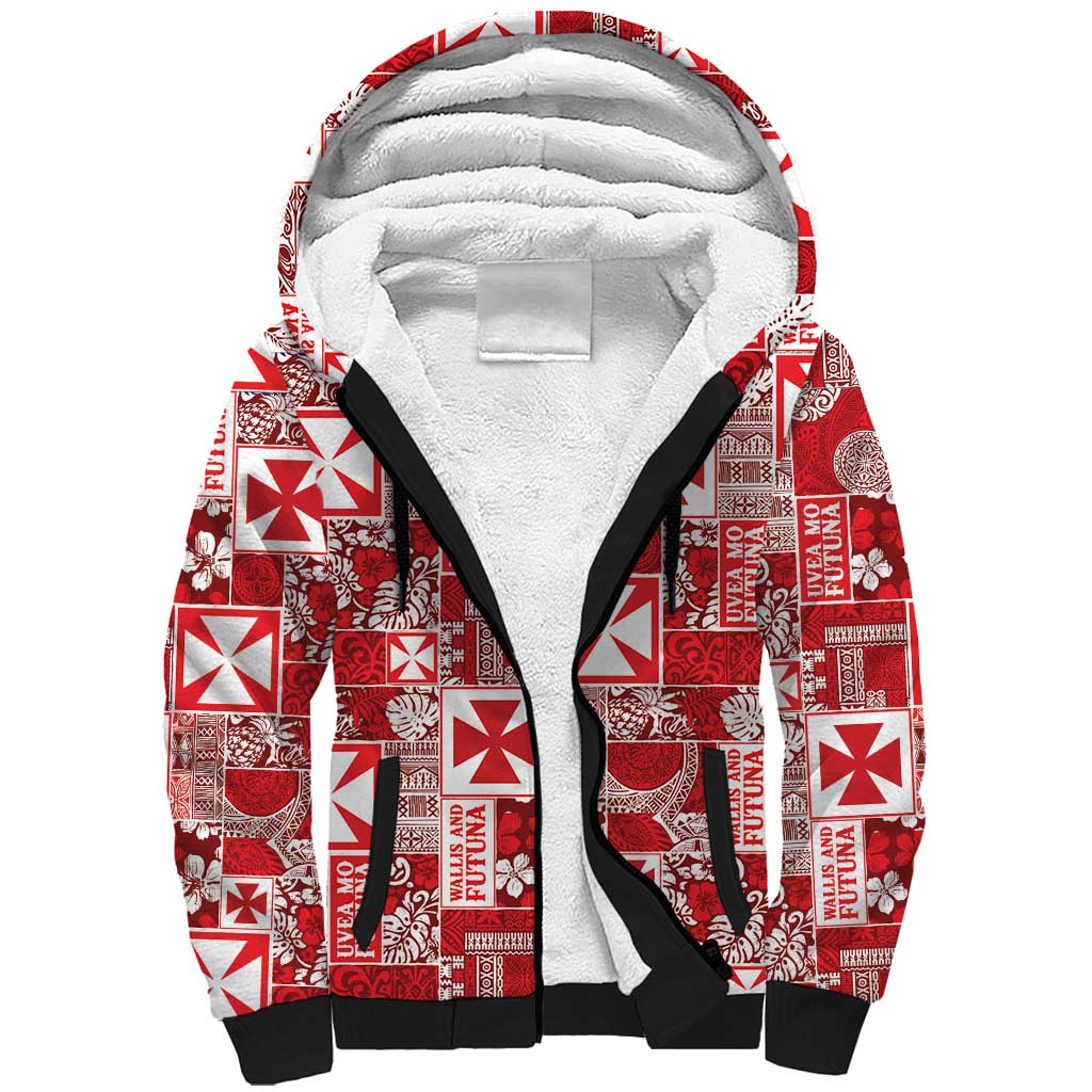 Wallis Et Futuna Kilisimasi Fiefia Sherpa Hoodie Pacific Patchwork Xmas Vibes LT9 Unisex Red - Polynesian Pride