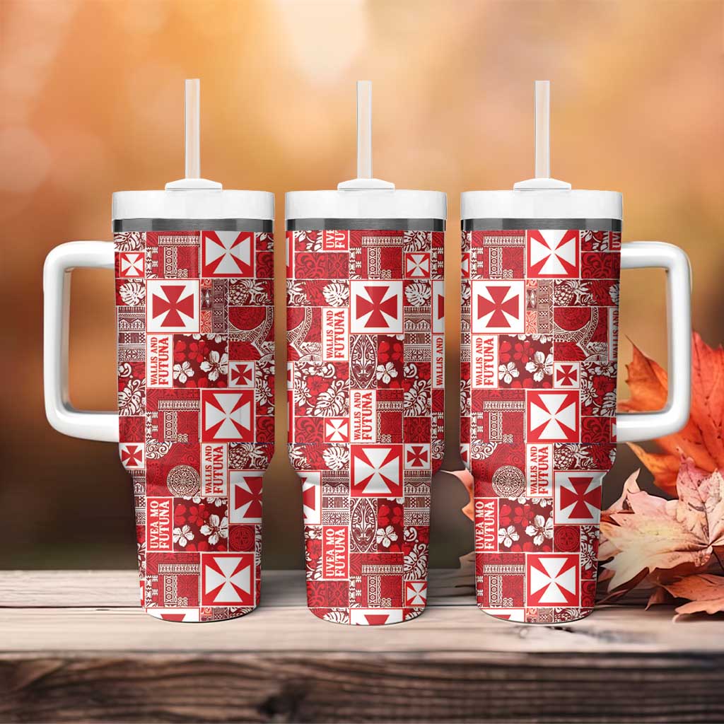 Wallis Et Futuna Kilisimasi Fiefia Tumbler With Handle Pacific Patchwork Xmas Vibes - Polynesian Pride