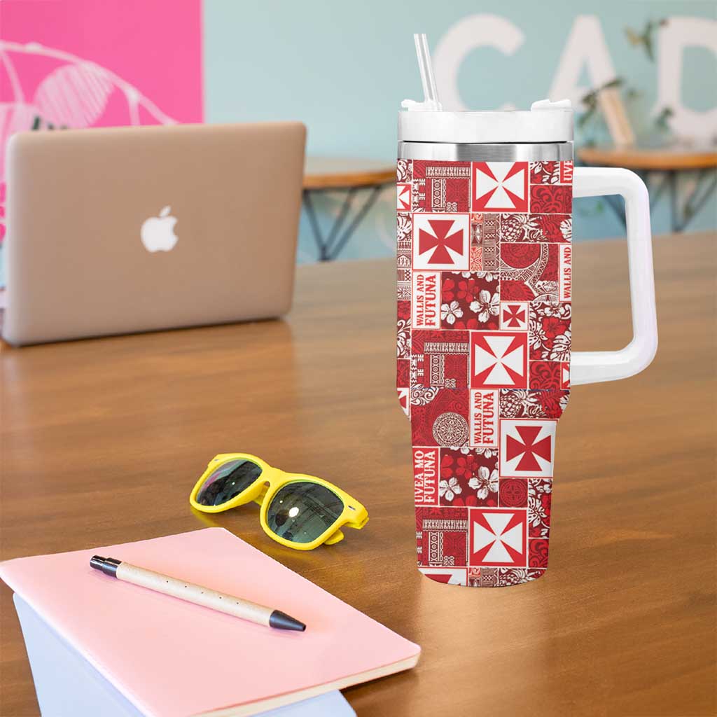 Wallis Et Futuna Kilisimasi Fiefia Tumbler With Handle Pacific Patchwork Xmas Vibes - Polynesian Pride