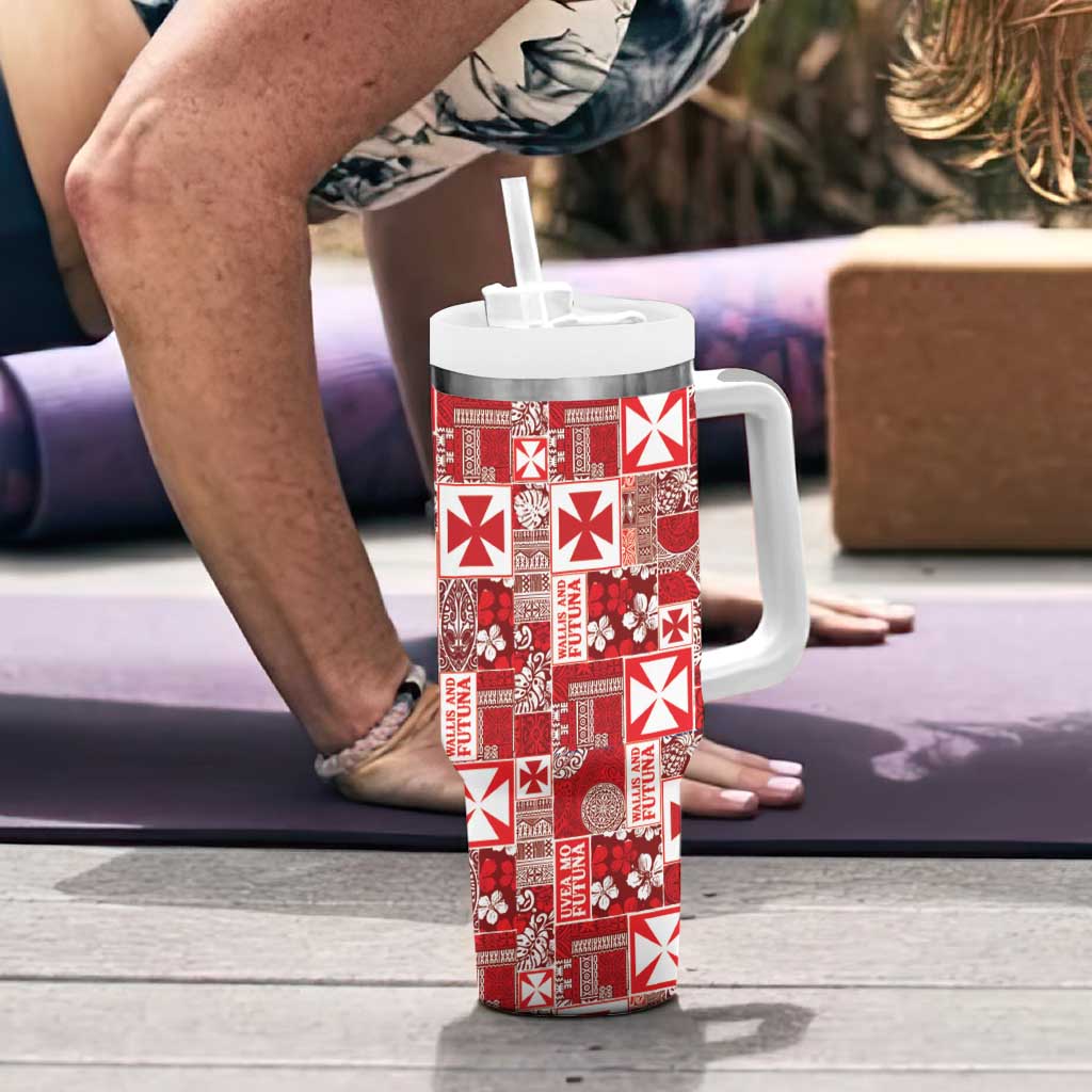 Wallis Et Futuna Kilisimasi Fiefia Tumbler With Handle Pacific Patchwork Xmas Vibes - Polynesian Pride