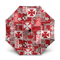 Wallis Et Futuna Kilisimasi Fiefia Umbrella Pacific Patchwork Xmas Vibes LT9 One Size Folded 11.42 inch Opened Diameter 37.4 inch Red - Polynesian Pride