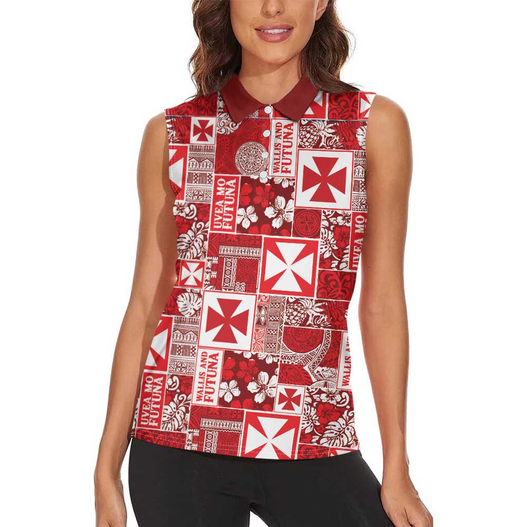 Wallis Et Futuna Kilisimasi Fiefia Women Sleeveless Polo Shirt Pacific Patchwork Xmas Vibes - Polynesian Pride