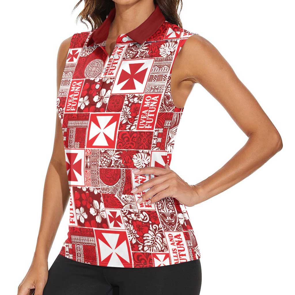 Wallis Et Futuna Kilisimasi Fiefia Women Sleeveless Polo Shirt Pacific Patchwork Xmas Vibes - Polynesian Pride