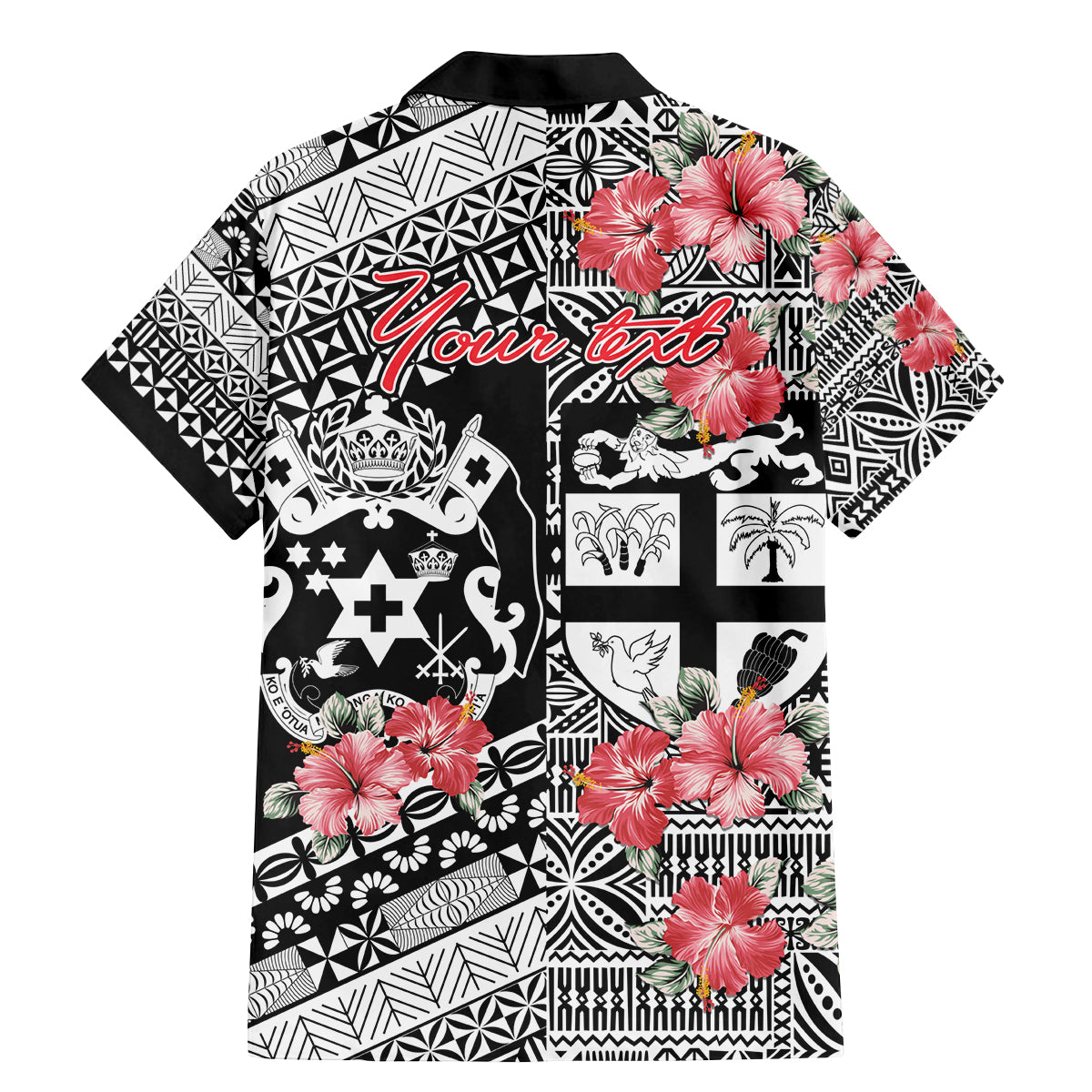 Fiji Tonga Coat of Arm Personalised Family Matching Mermaid Dress and Hawaiian Shirt With Masi Tapa and Tongan Ngatu Together LT9 - Polynesian Pride